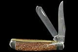 Pocketknife With Fossil Dinosaur Bone (Gembone) Inlays #115045-2